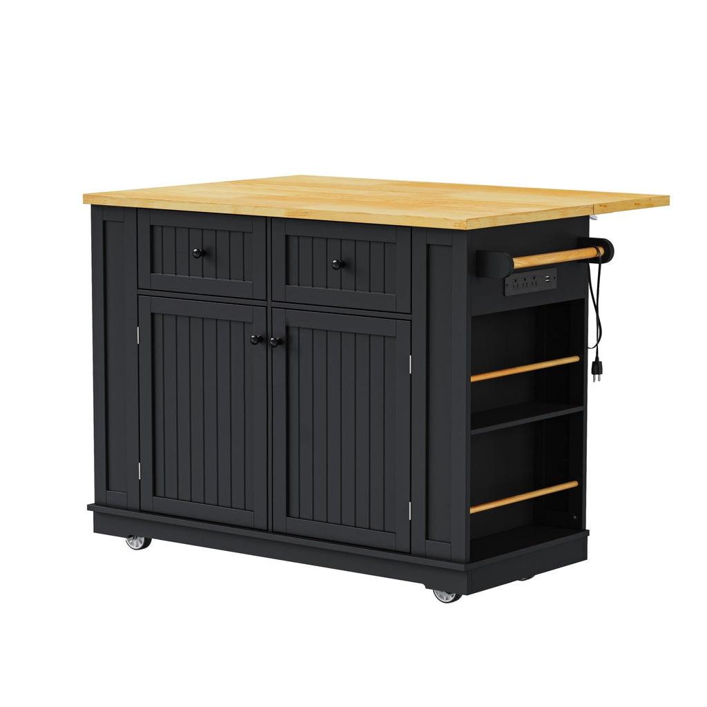 Matte black kitchen island with drop leaf and storage from Anthony & Home, featuring a sleek modern design and sturdy construction.