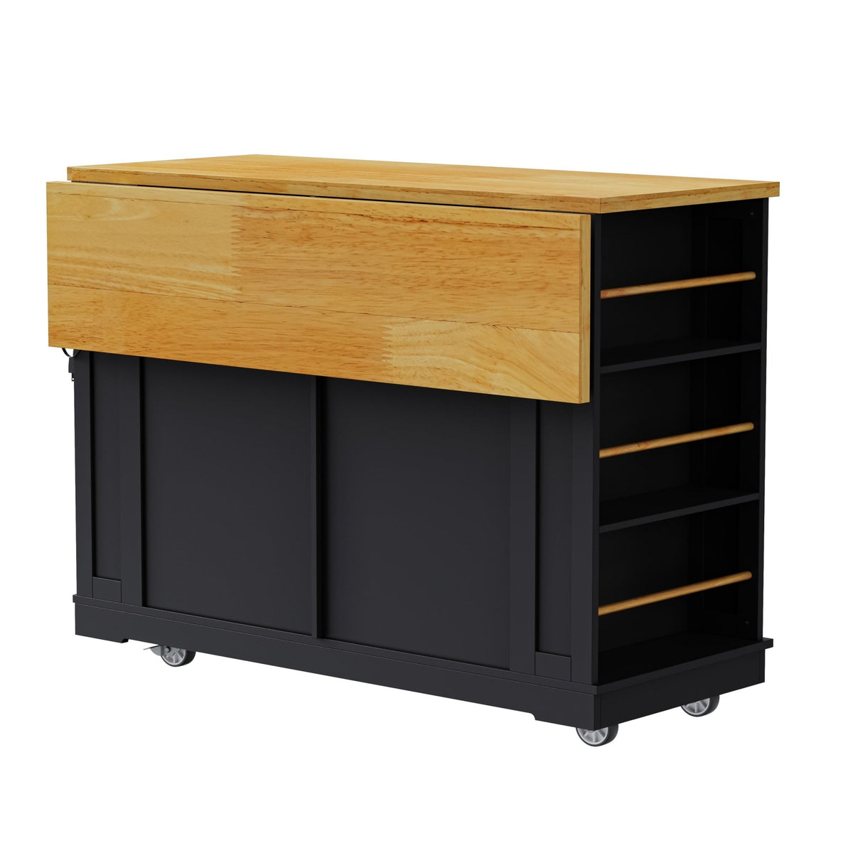 Matte black kitchen island with drop leaf and storage by Anthony & Home, showcasing a modern, functional kitchen workspace.