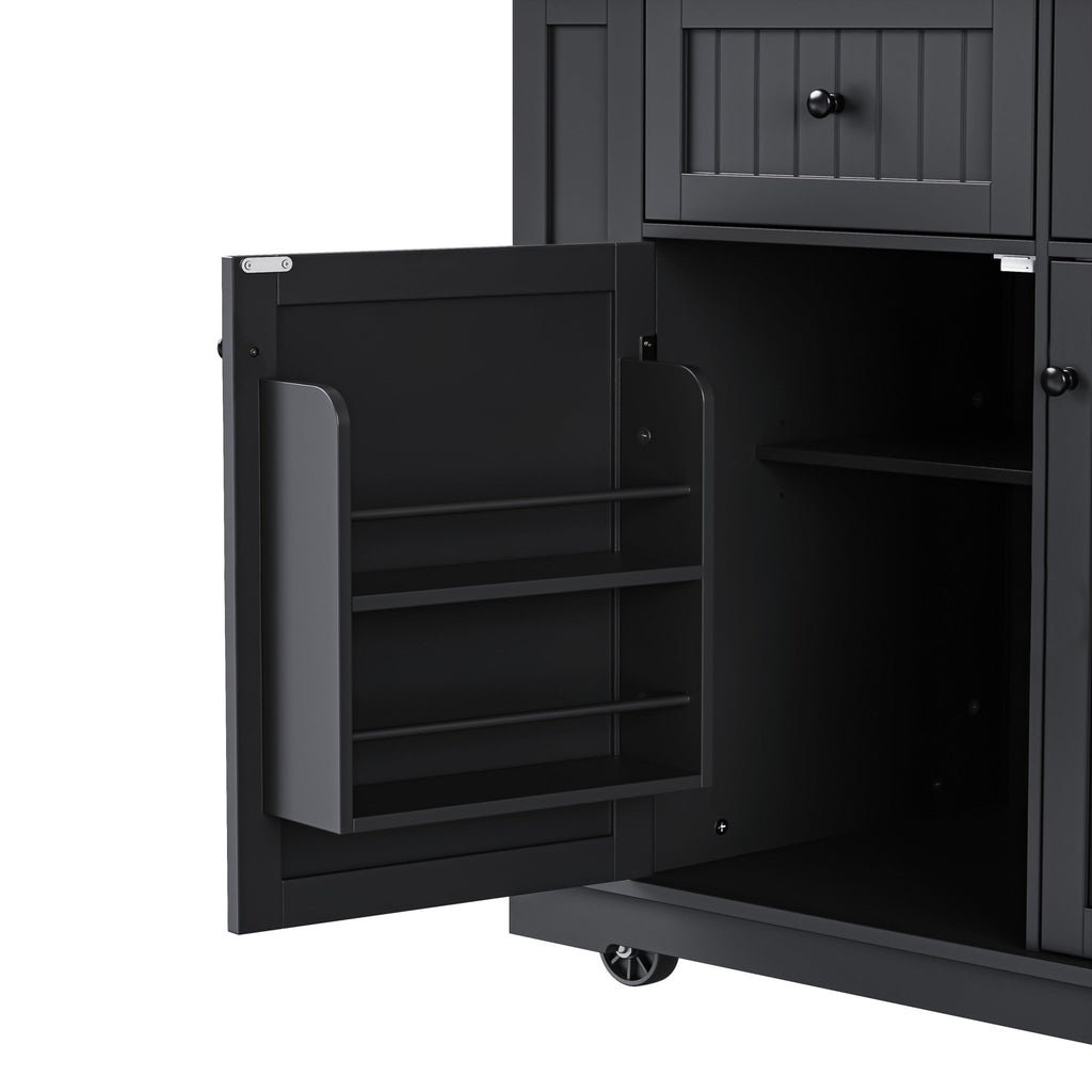 Limited edition matte black kitchen island with drop leaf from Anthony & Home, featuring a modern design and sturdy construction.
