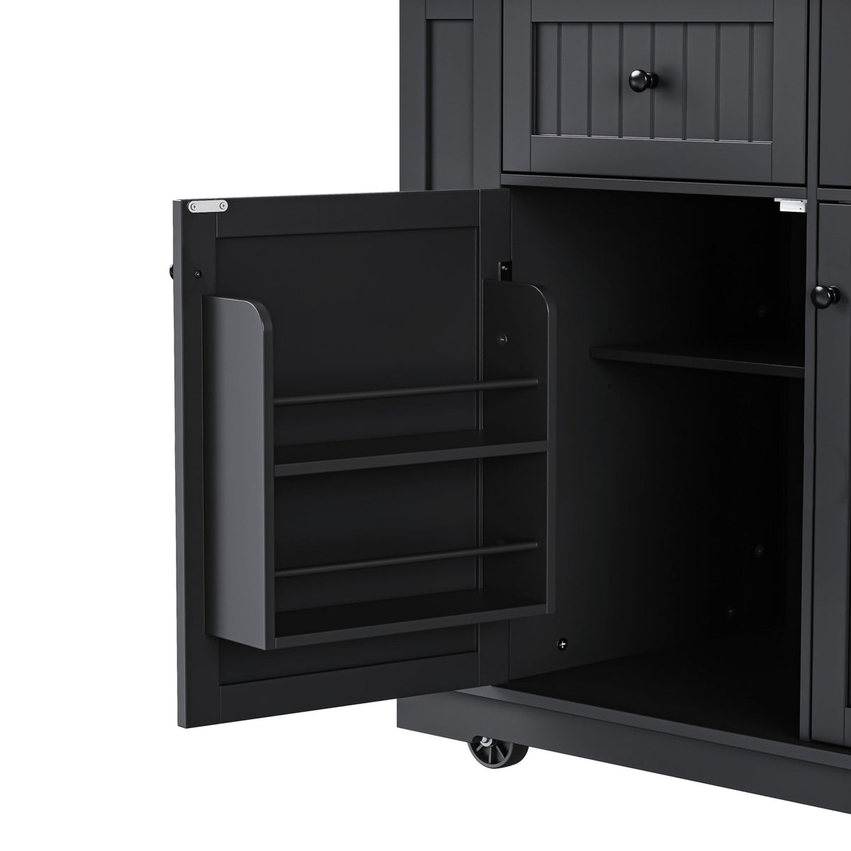 Limited edition matte black kitchen island with drop leaf from Anthony & Home, featuring a modern design and sturdy construction.