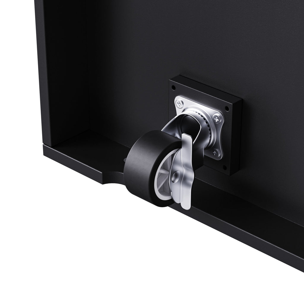 Limited edition matte black kitchen island with drop leaf by Anthony & Home, featuring a modern design and spacious surface.