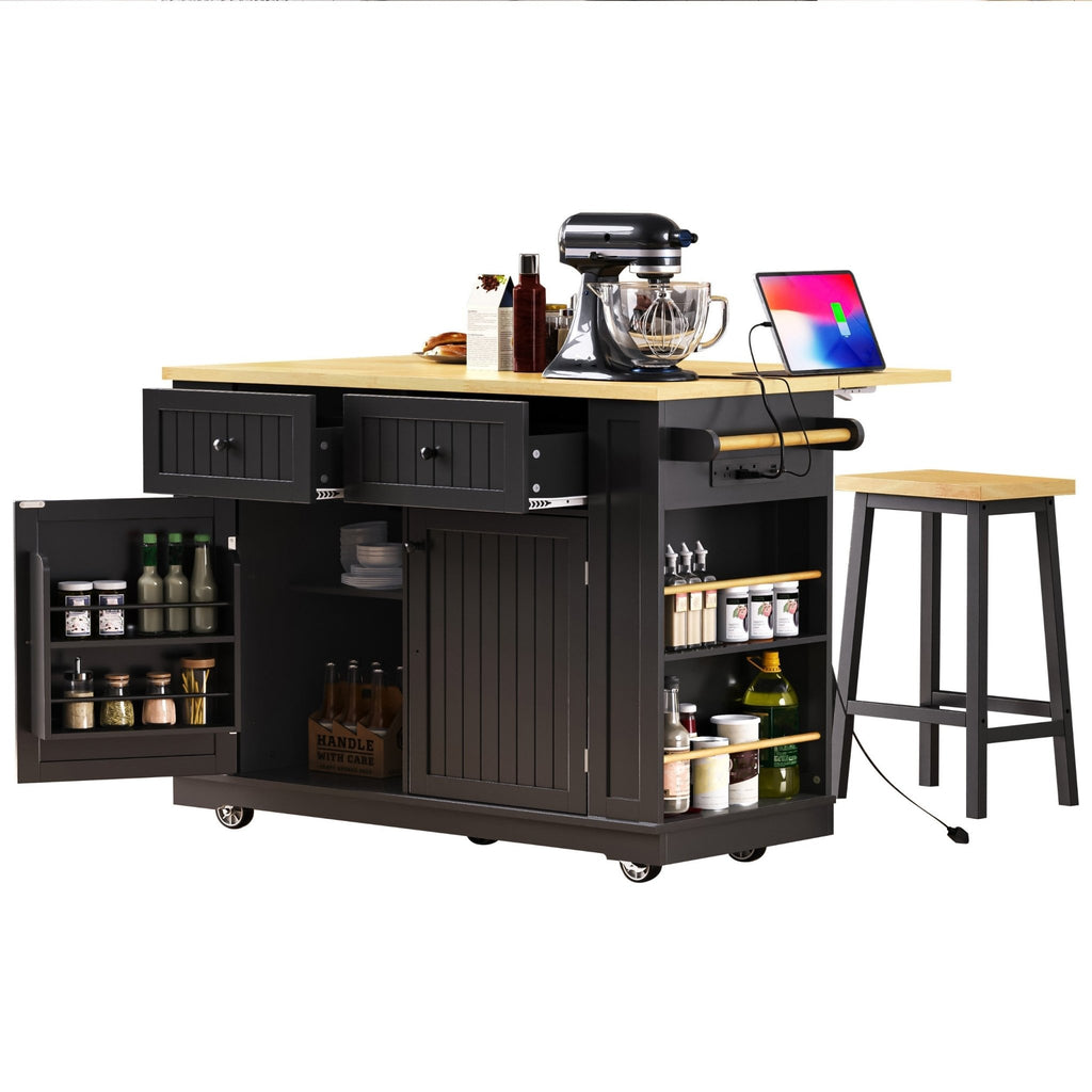 Matte black kitchen island with drop leaf by Anthony & Home, featuring a sleek modern design and ample workspace.