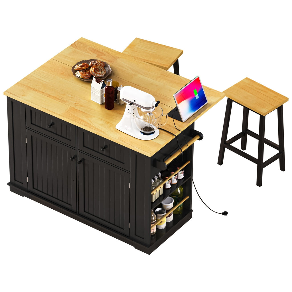 Matte black kitchen island with drop leaf and storage from Anthony & Home, showcasing a modern, limited edition design.