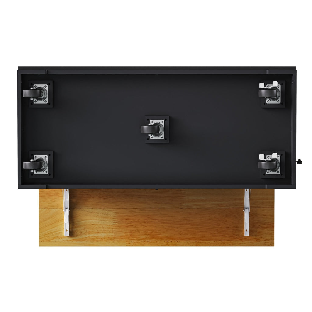 Matte black kitchen island with drop leaf and storage, designed by Anthony & Home, shown in a modern kitchen setting.