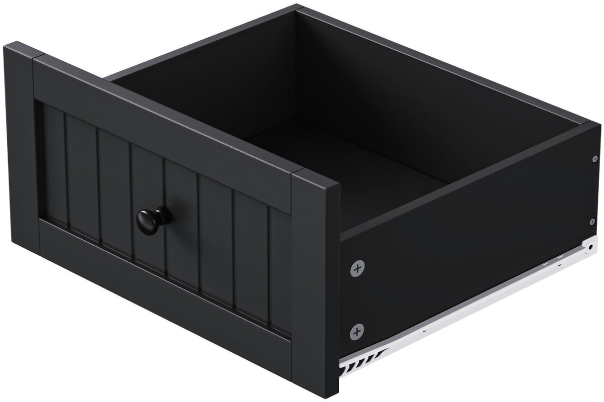 Limited edition matte black kitchen island with drop leaf from Anthony & Home, featuring a sleek modern design and functional workspace.