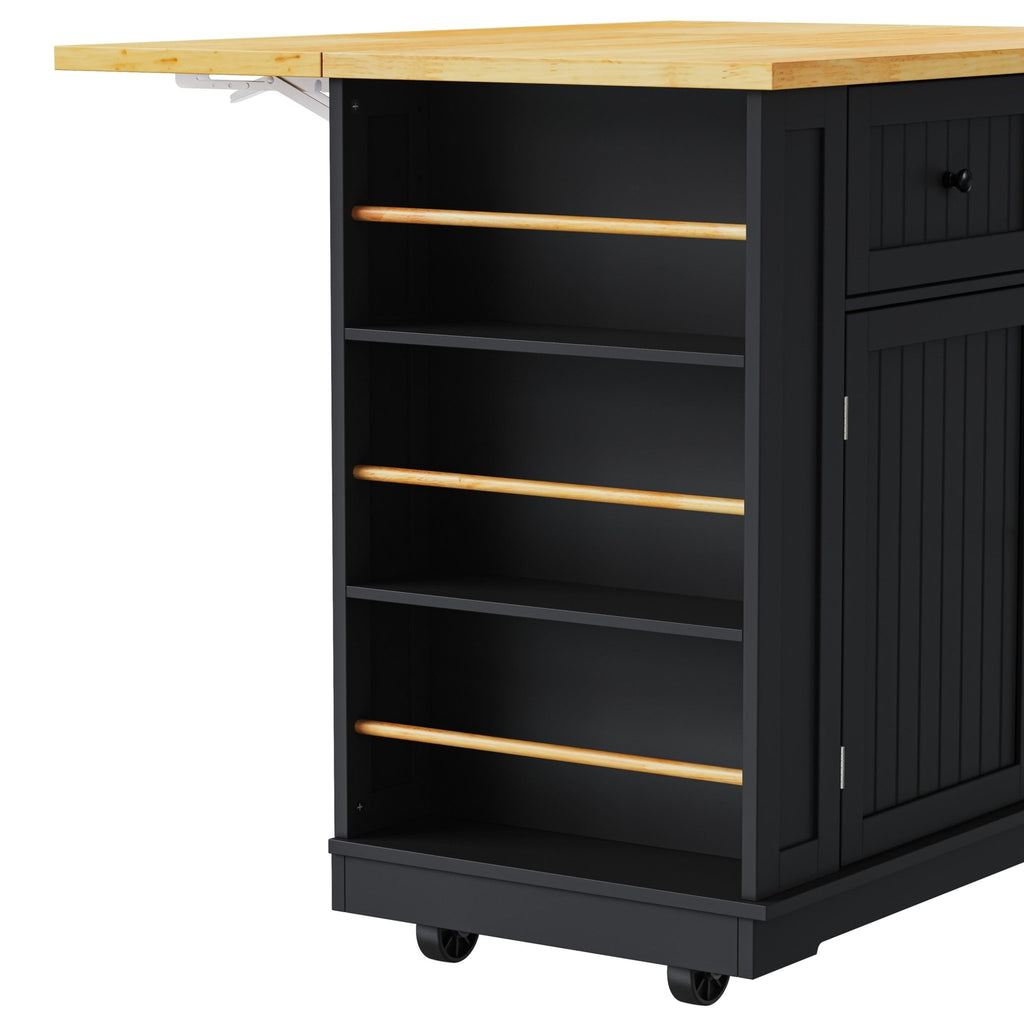Limited edition matte black kitchen island with drop leaf by Anthony & Home, featuring a spacious surface and modern design.