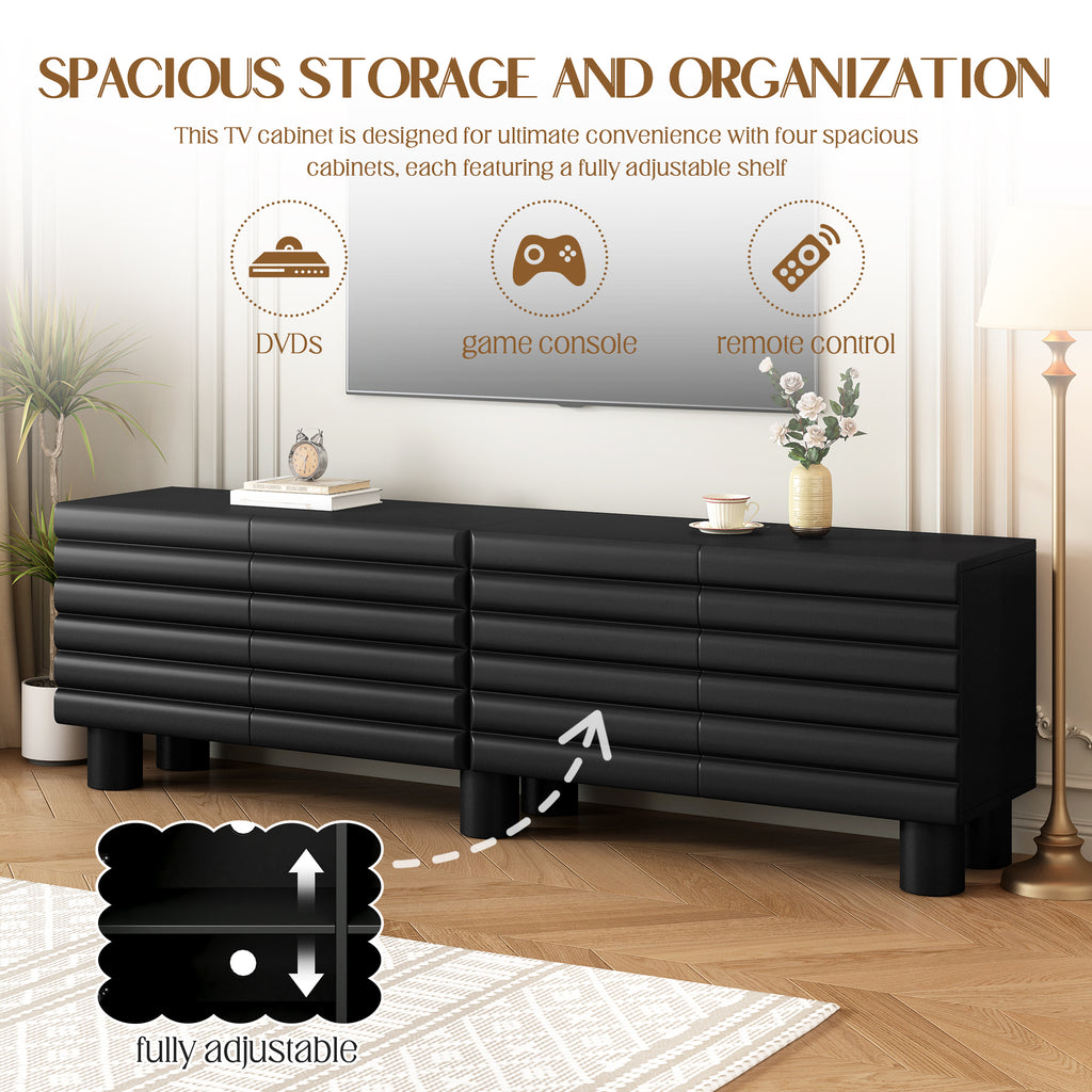 Limited edition matte black MDF media console with cylindrical legs for TVs up to 75 inches by Anthony & Home