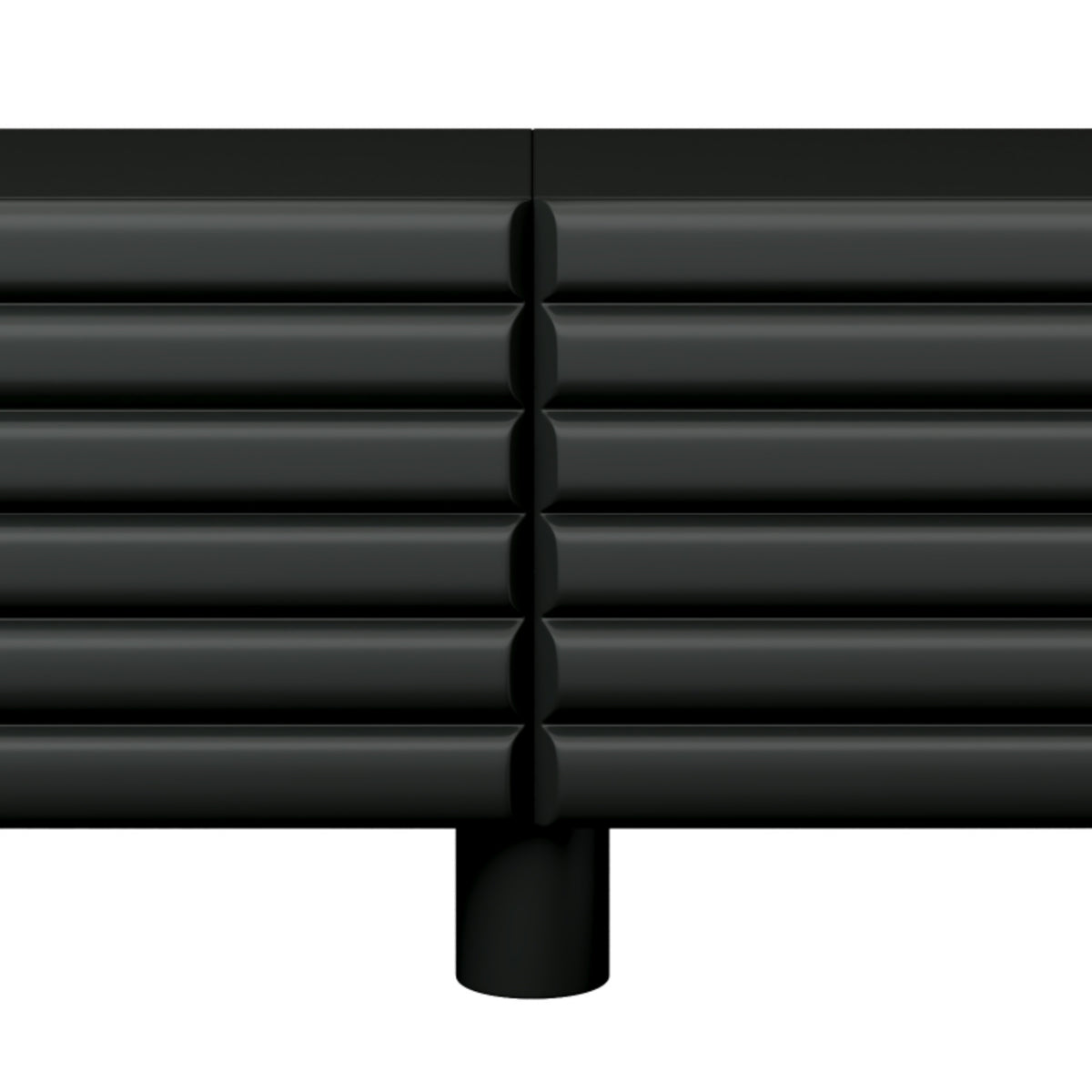 Matte black MDF media console with cylindrical legs by Anthony & Home, designed for TVs up to 75 inches.