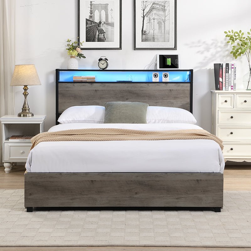 Anthony & Home limited edition queen bed frame with storage headboard, showcasing a modern design and spacious built-in storage.