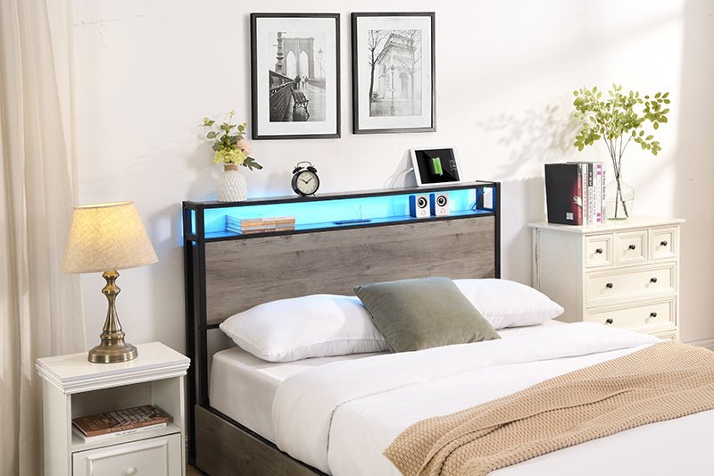 Anthony & Home limited edition queen bed frame with storage headboard, showcasing a stylish wooden bed and spacious headboard design.