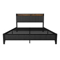 Anthony & Home queen size bed frame with charcoal linen headboard and built-in charging station, modern and stylish bedroom furniture.
