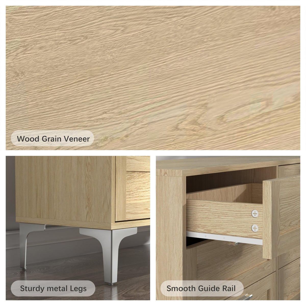 Limited edition six-drawer dresser in light oak engineered wood with polished silver legs by Anthony & Home.