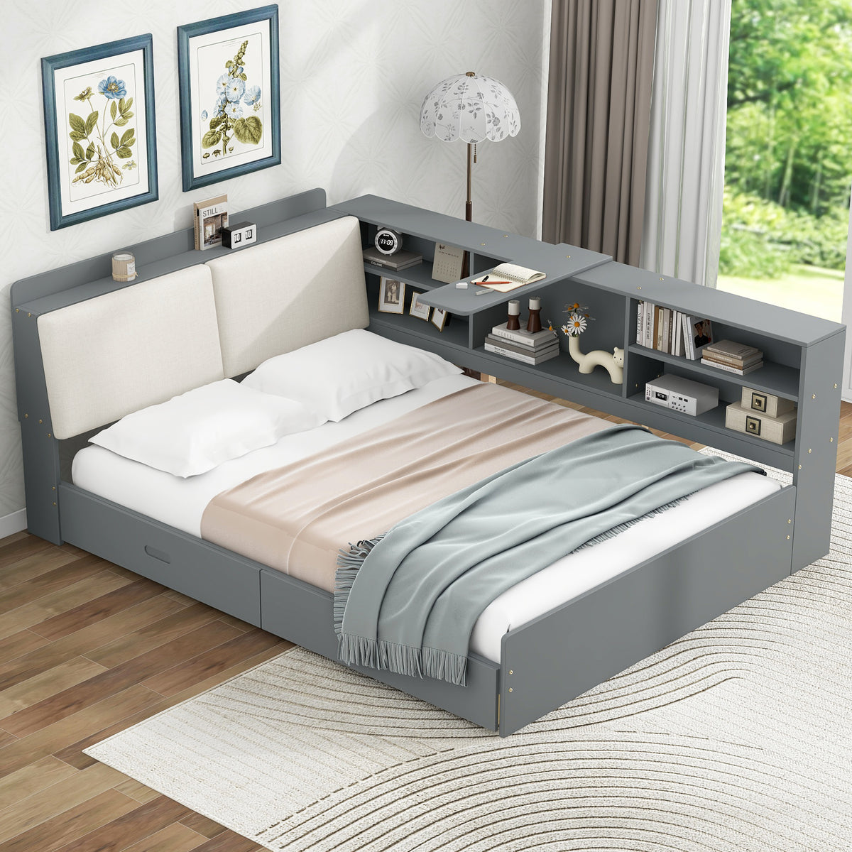 Limited edition Anthony & Home solid wood platform bed with built-in storage, showcasing a sleek design and natural wood finish.