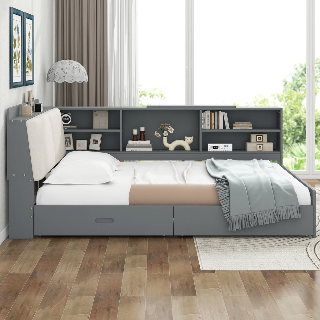 Solid wood platform bed with built-in storage from Anthony & Home, showcasing a sturdy frame and minimalist design in natural wood finish.