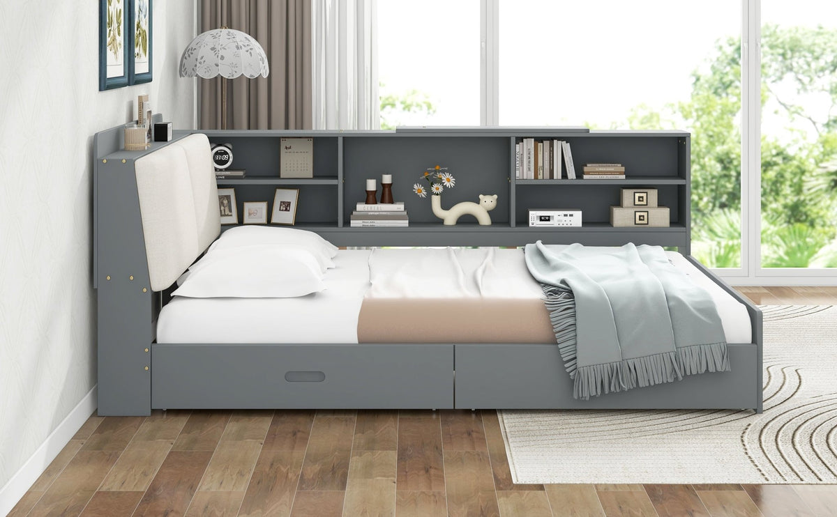 Limited edition solid wood platform bed with built-in storage from Anthony & Home, showcasing a sleek, modern design.