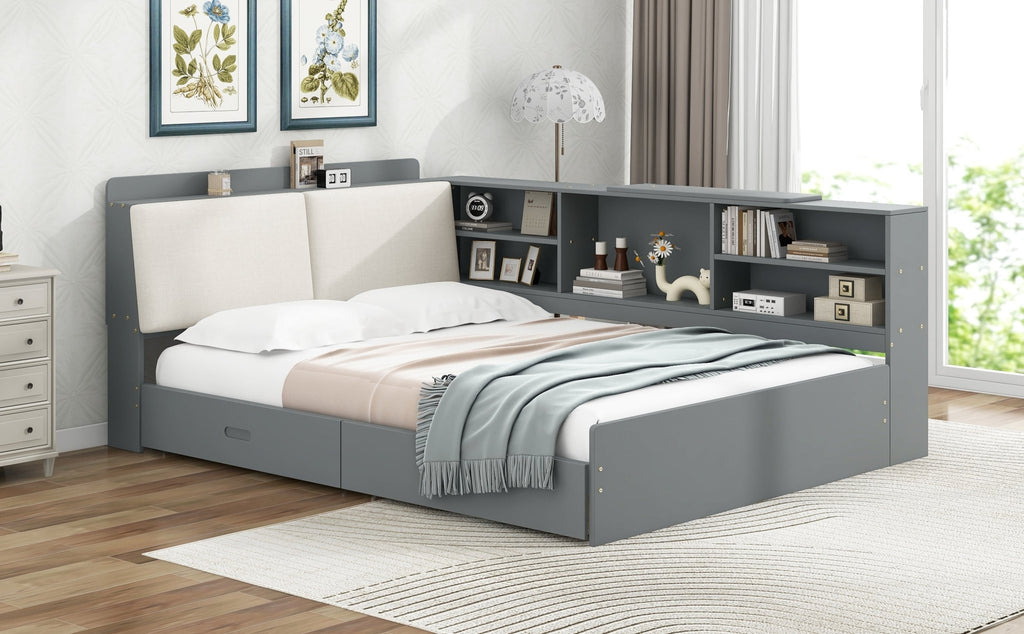 Limited edition solid wood platform bed with built-in storage from Anthony & Home, showcasing a sturdy wood frame and modern design.