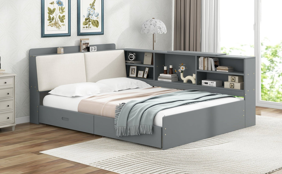 Limited edition solid wood platform bed with built-in storage from Anthony & Home, showcasing a sturdy wood frame and modern design.