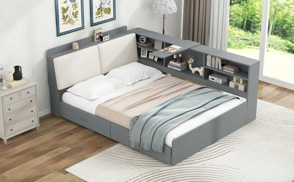 Solid wood platform bed with built-in storage from Anthony & Home, showcasing a sleek, modern design with clean lines and natural wood finish.
