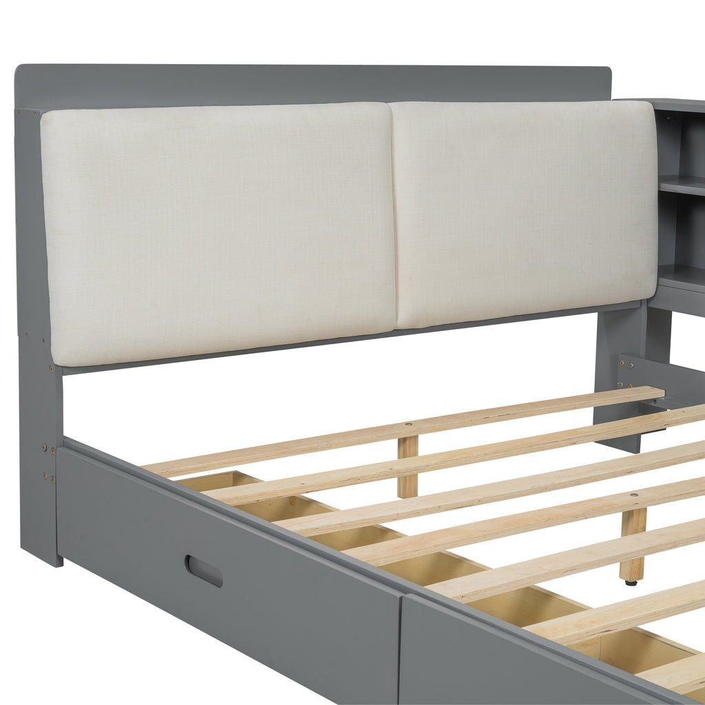 Limited edition solid wood platform bed with built-in storage by Anthony & Home, showcasing a modern design and natural wood finish.