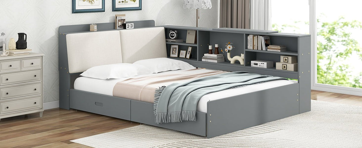 Solid wood platform bed with built-in storage from Anthony & Home, featuring a sleek, modern design and sturdy construction.