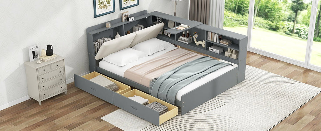 Anthony & Home limited edition solid wood platform bed with built-in storage, showcasing a sleek, modern design and natural wood finish.