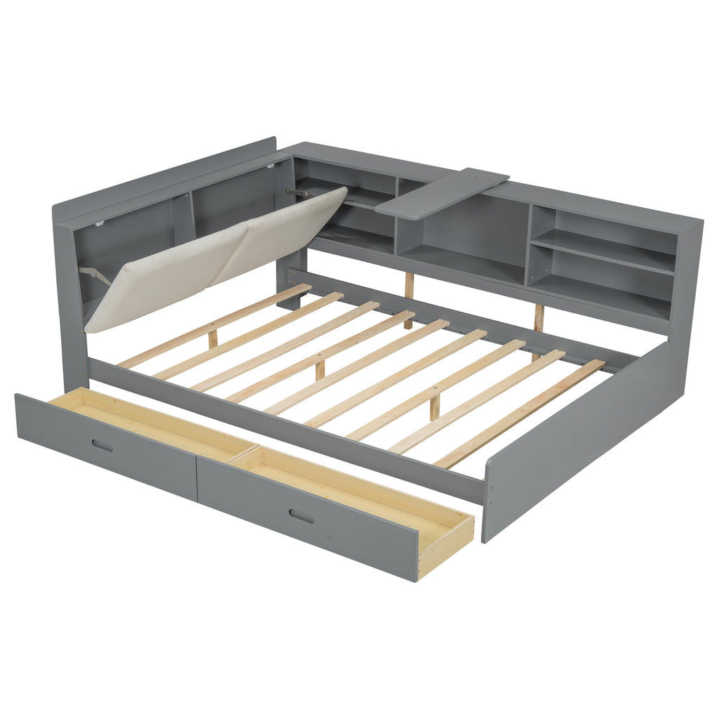 Limited edition solid wood platform bed with built-in storage by Anthony & Home, showcasing a sleek modern design in natural wood finish.