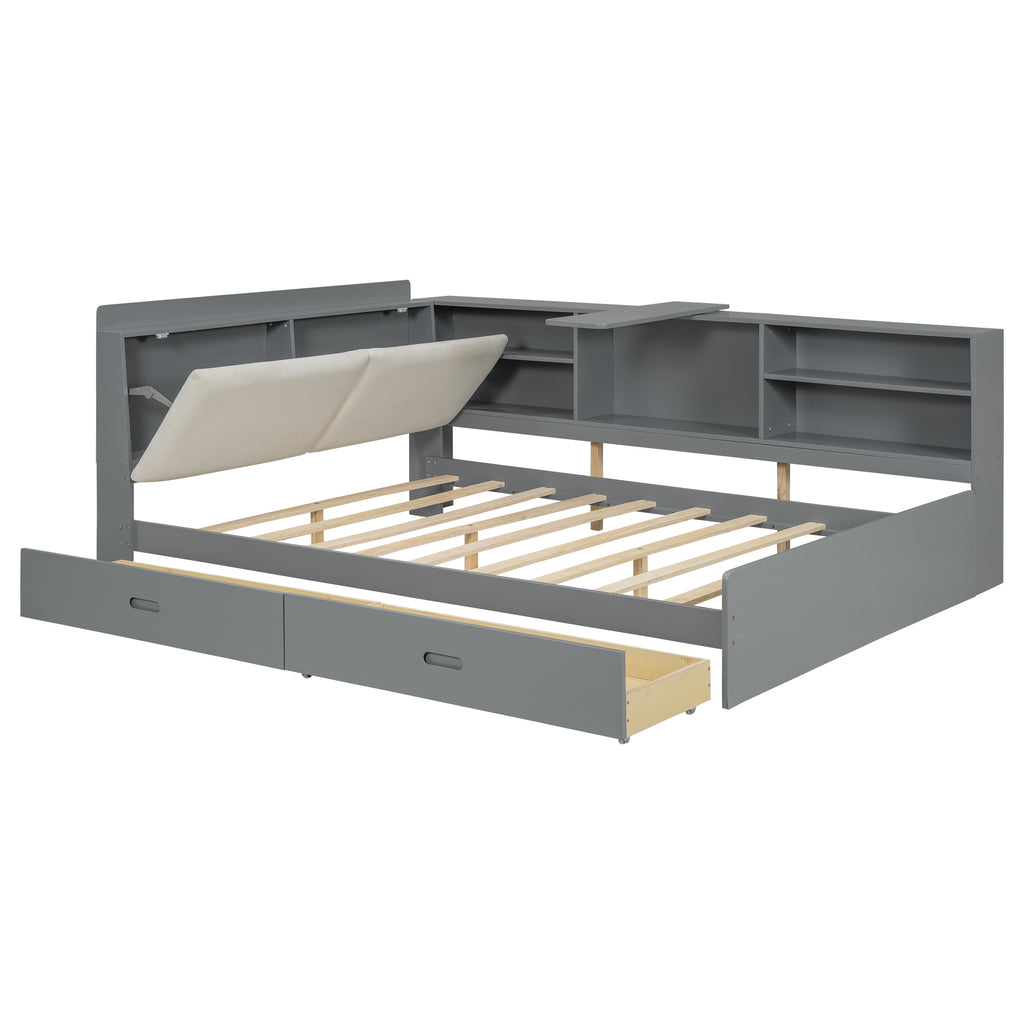 Limited edition solid wood platform bed with built-in storage from Anthony & Home, showcasing a sleek, natural wood finish.