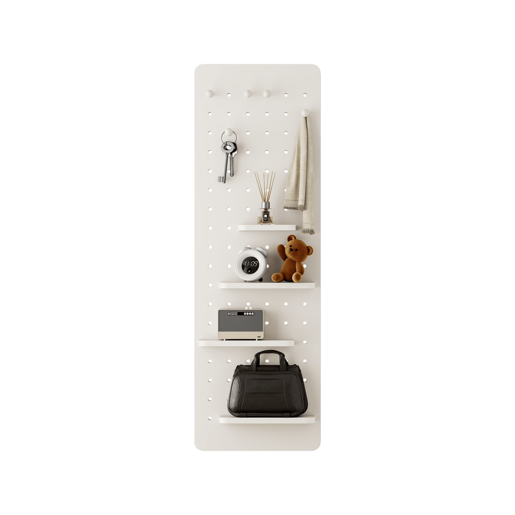 White rubber wood finish wall-mounted full-length mirror with shelf and hook by Anthony & Home, featuring a sleek modern design.