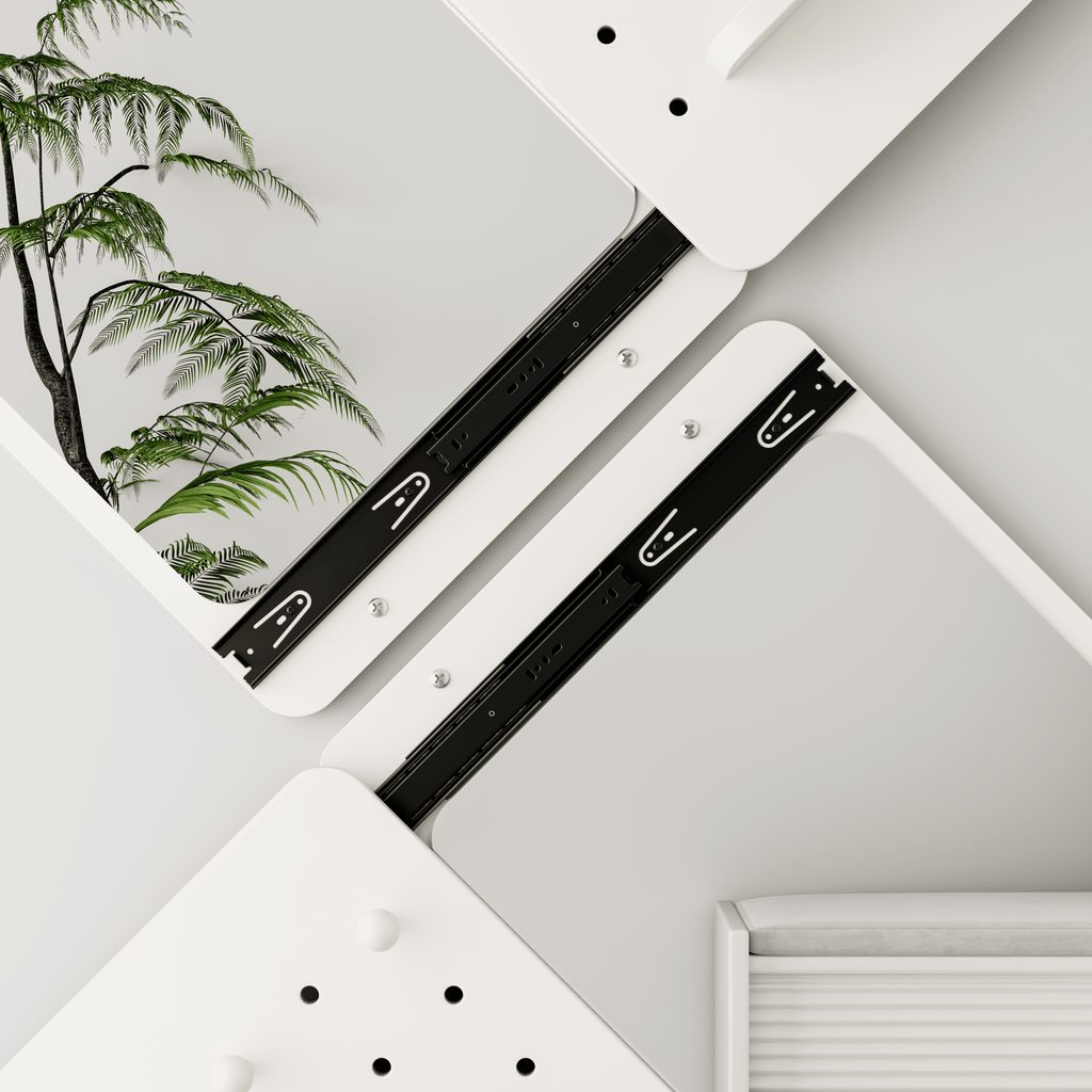 White rubber wood finish wall-mounted full-length mirror with shelf and hook by Anthony & Home, showcasing a sleek modern design.
