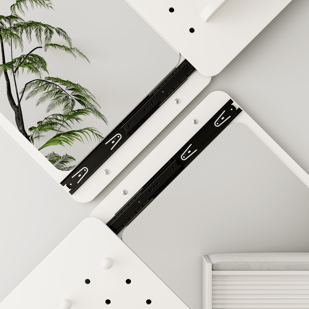 White rubber wood finish wall-mounted full-length mirror with shelf and hook by Anthony & Home, showcasing a sleek modern design.