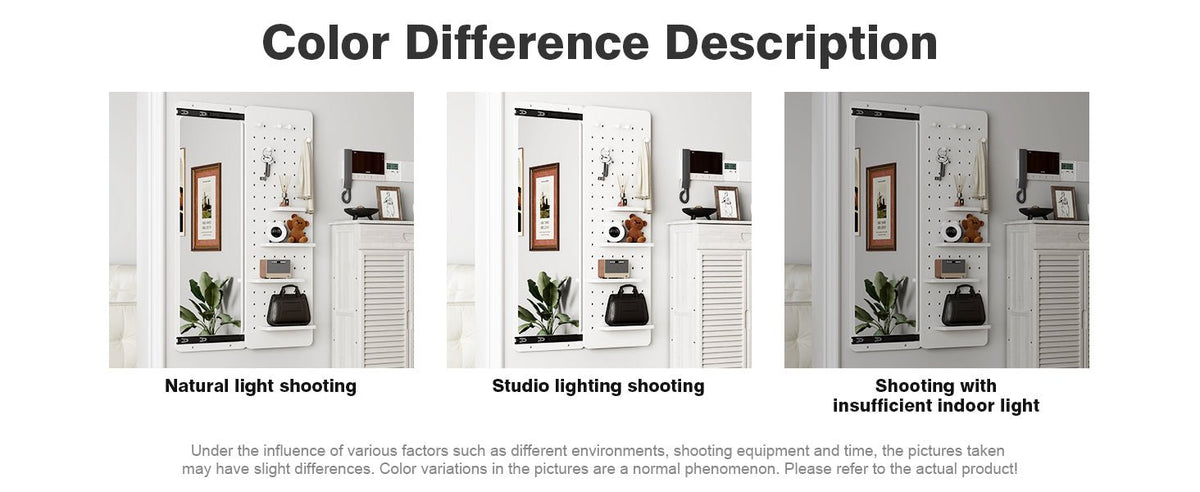 White rubber wood wall-mounted full-length mirror with shelf and hook, designed by Anthony & Home for stylish home decor.
