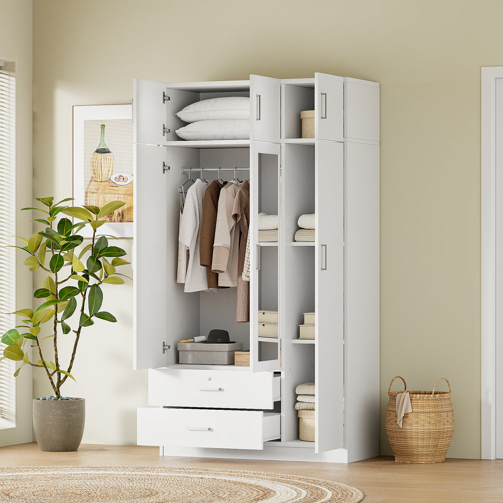 White mirror wardrobe with three doors from Anthony & Home, showcasing a sleek, modern design with reflective surface and clean lines.