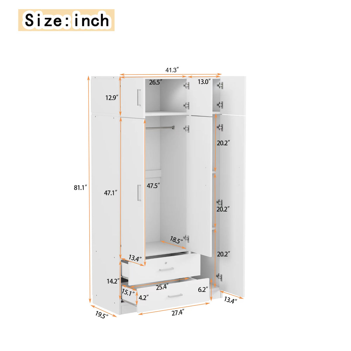 White mirror wardrobe with three doors from Anthony & Home, showcasing sleek design and reflective surface.