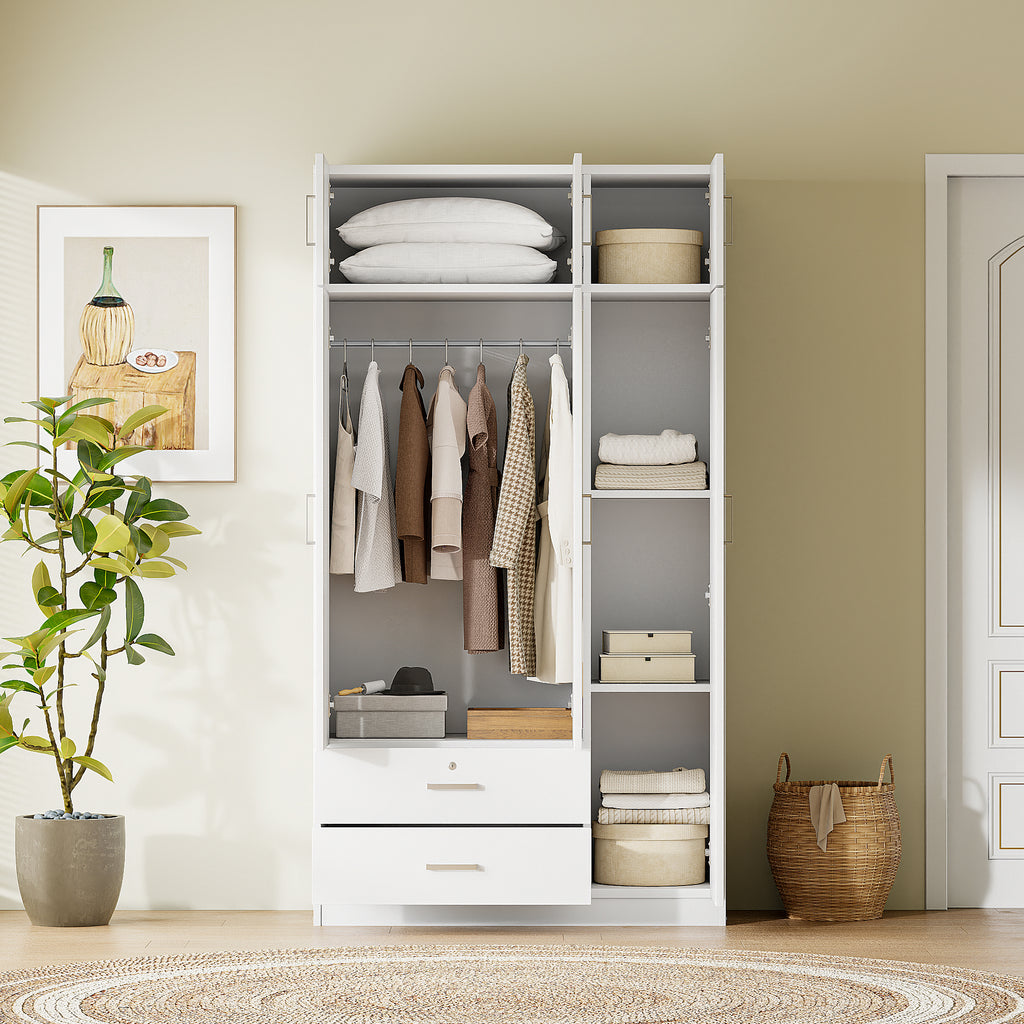 White mirror wardrobe with three doors from Anthony & Home, sleek storage solution with reflective surfaces and modern design.