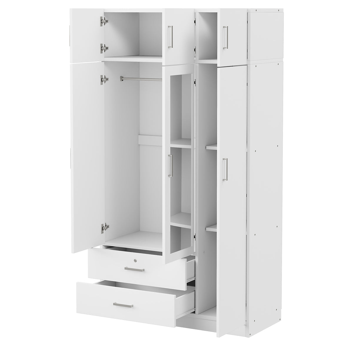 Limited edition white mirror wardrobe with three doors from Anthony & Home, showing sleek, modern design and mirrored panels.