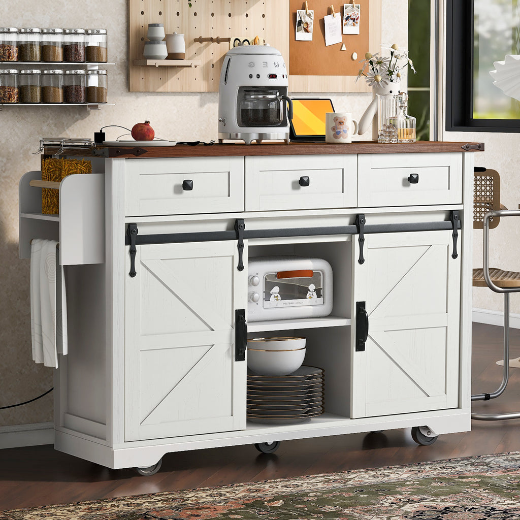 Anthony & Home farmhouse kitchen island with wood-grain top, featuring spacious surface and sturdy wooden legs.