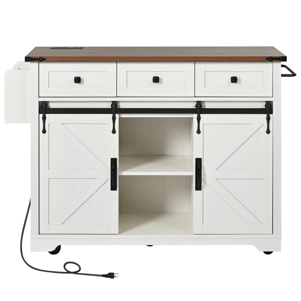 Anthony & Home farmhouse kitchen island with wood-grain top, featuring a sturdy base and spacious surface for cooking and dining.