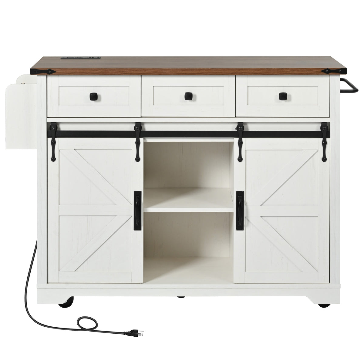 Anthony & Home farmhouse kitchen island with wood-grain top, featuring a sturdy base and spacious surface for cooking and dining.