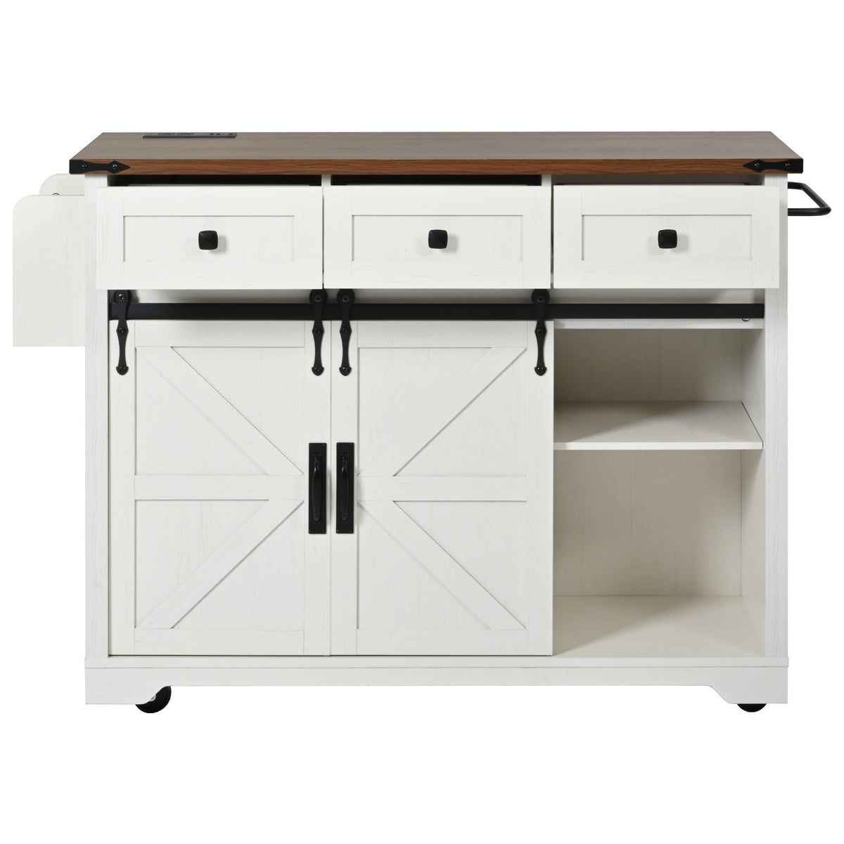Anthony & Home farmhouse kitchen island with wood-grain top, featuring a sturdy design and spacious surface for kitchen use.