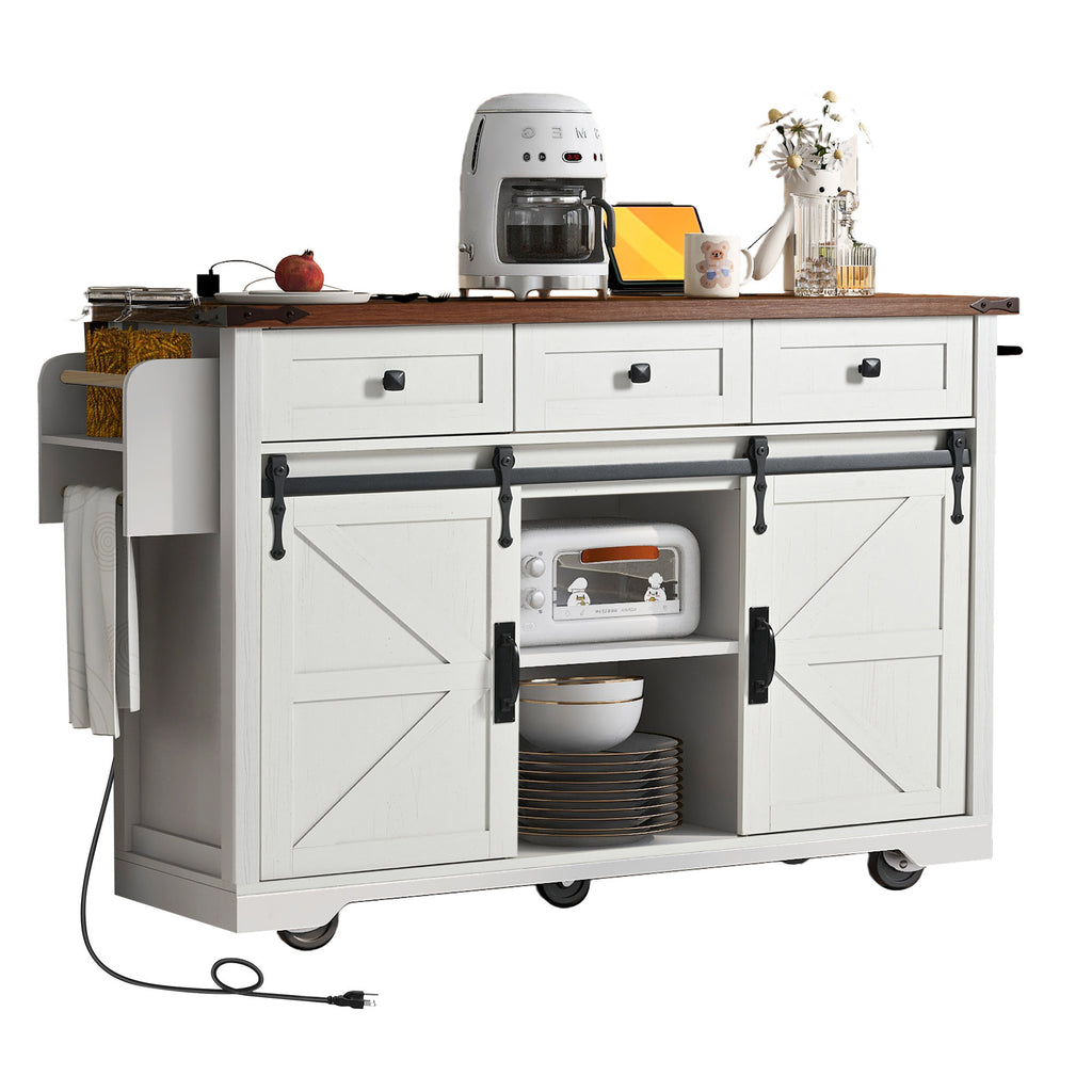 Anthony & Home farmhouse kitchen island with wood-grain top, featuring a sturdy design and ample storage space.