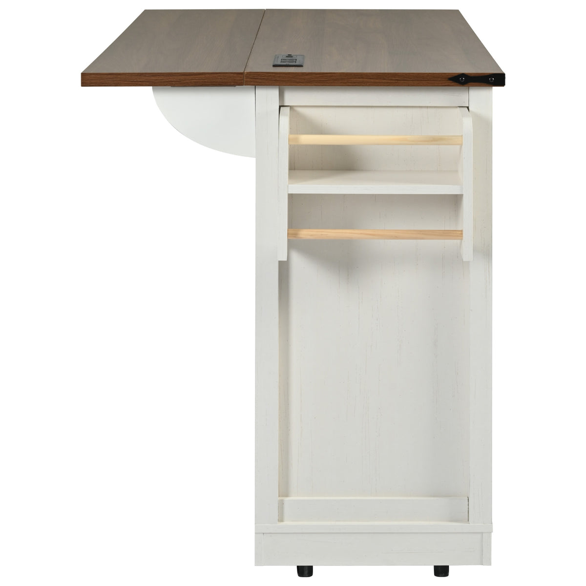 Anthony & Home farmhouse kitchen island with wood-grain top, featuring a rustic design and ample storage space.