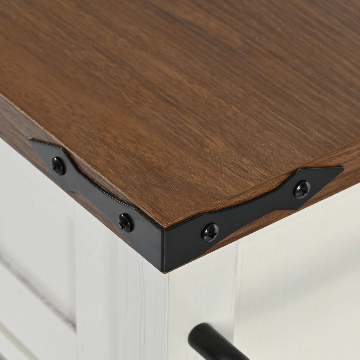 Anthony & Home farmhouse kitchen island with wood-grain top, featuring a sturdy wooden surface and spacious storage drawers.