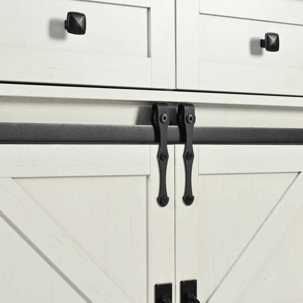 Anthony & Home farmhouse kitchen island with wood-grain top, featuring sturdy legs and spacious storage in a rustic style.