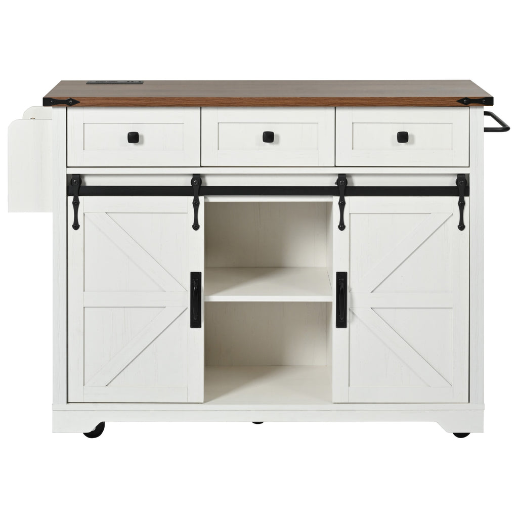 Anthony & Home farmhouse kitchen island with wood-grain top, featuring a sturdy design and ample workspace for kitchen use.