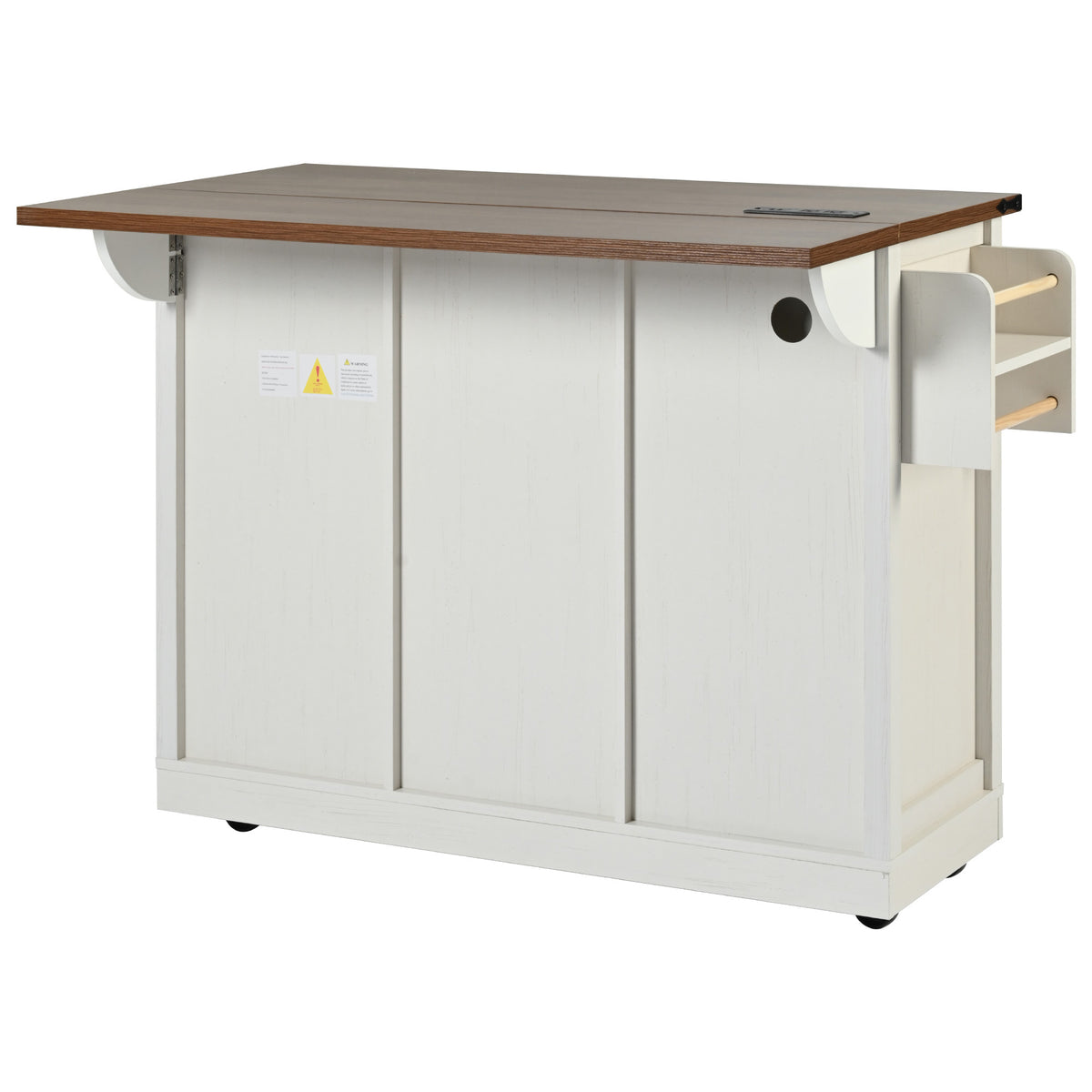 Anthony & Home farmhouse kitchen island with wood-grain top, featuring storage shelves and sturdy wooden construction.