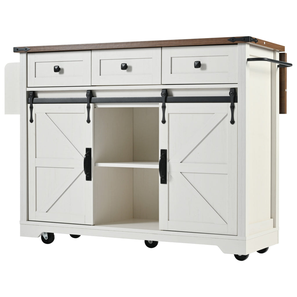 Anthony & Home farmhouse kitchen island with wood-grain top, featuring a spacious surface and sturdy design for farmhouse-style kitchens.