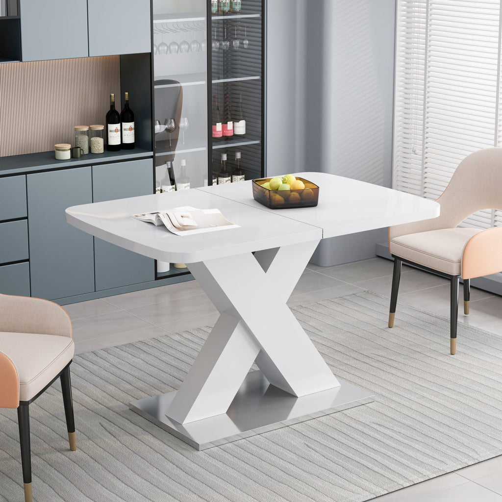 Rectangle dining table with X-shaped steel base by Anthony & Home, showcasing a modern wooden tabletop and sturdy metal legs.