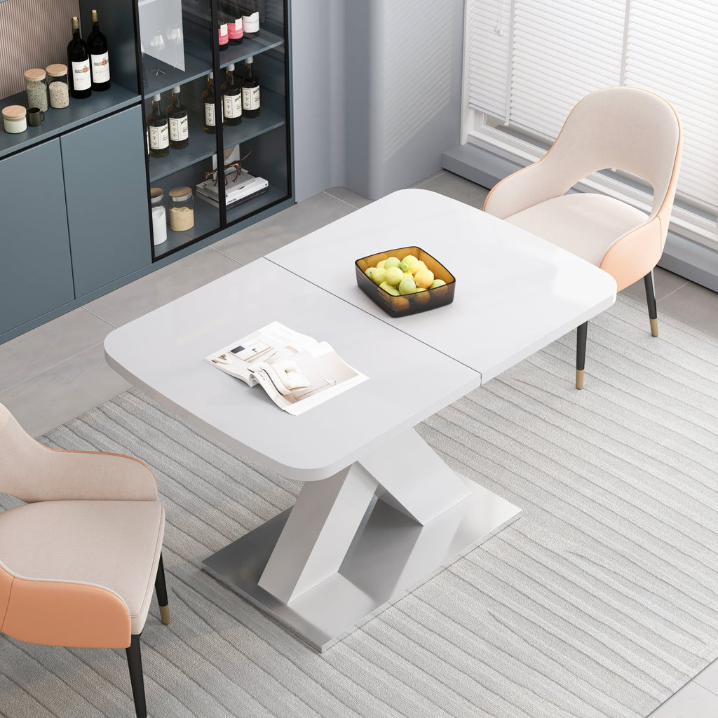 Rectangle dining table with X-shaped steel base by Anthony & Home, showcasing a modern wood tabletop and sturdy industrial design.