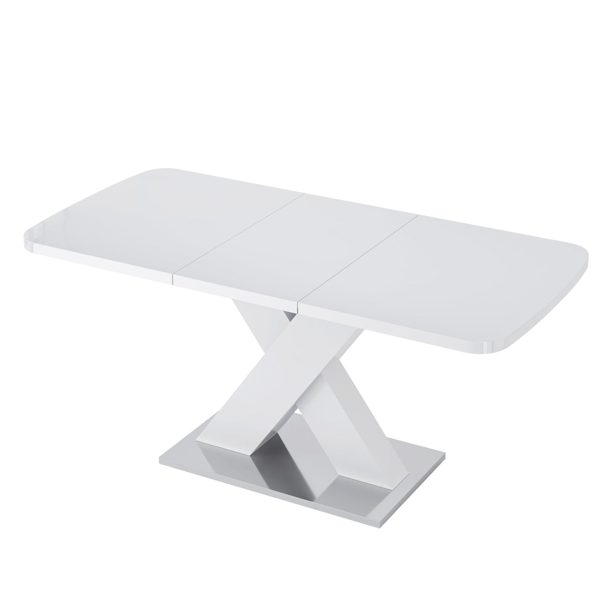Rectangle dining table with X-shaped steel base by Anthony & Home, showcasing a modern, sturdy design and sleek surface.
