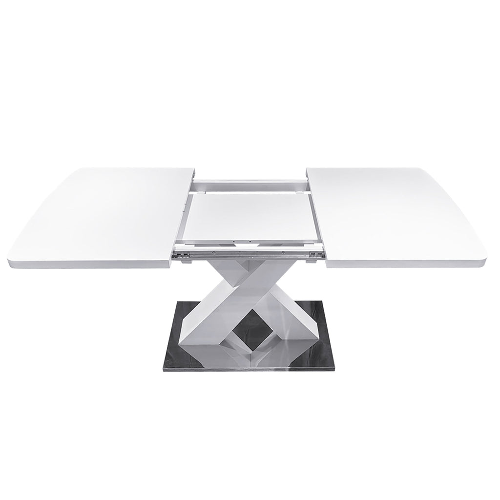Rectangle dining table with X-shaped steel base by Anthony & Home, featuring a sleek wood tabletop for modern dining spaces.